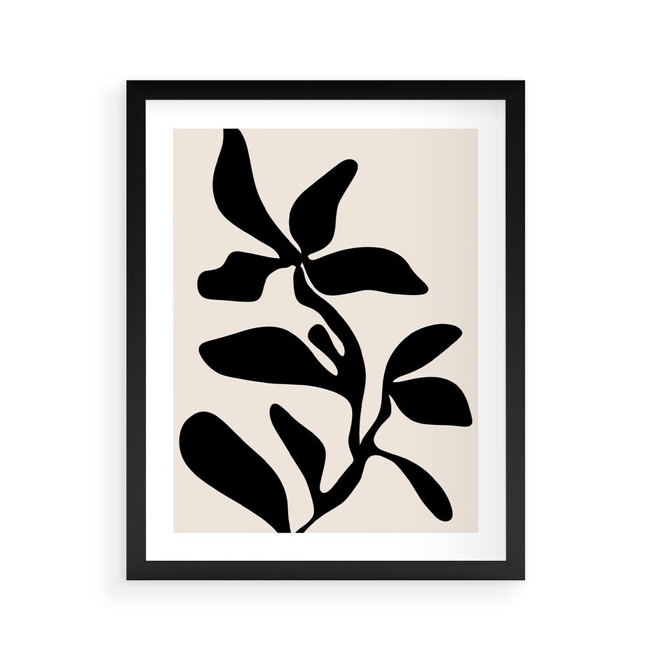 Plakat w ramie 40x50 - Wibracje Akwarelowych Ścieżek - abstrakcyjny minimalistyczna kwiat, czarno biały plakat - rama czarna