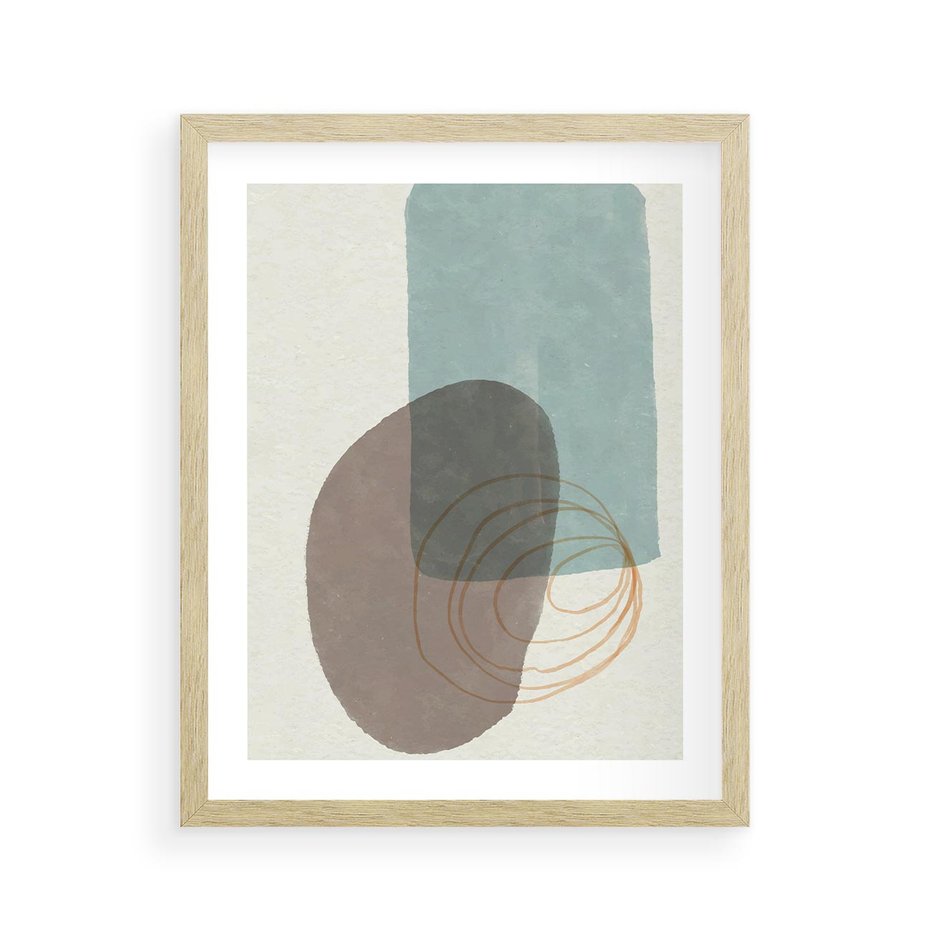Plakat w ramie 40x50 - Rozkwitające Formy - geometryczne elementy, stonowane ziemiste kolory - rama drewno