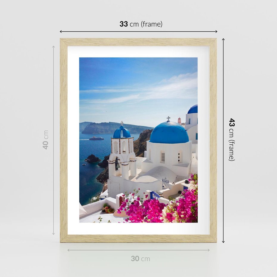 Plakat w ramie 30x40 - Perspektywa na Santorini - Santorini, perspektywa - rama drewno