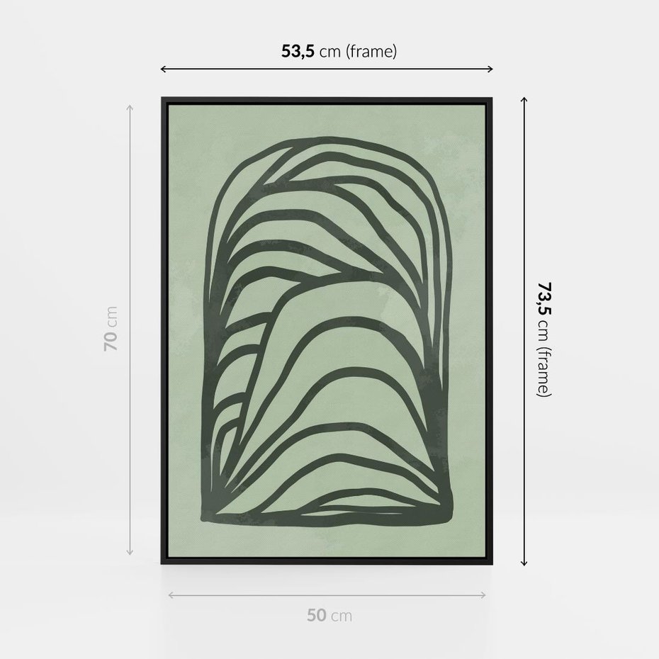 Obraz w ramie 50x70 - Zielonkawy Uścisk Natury - abstrakcyjny zielony motyw, skandynawski design - rama czarna