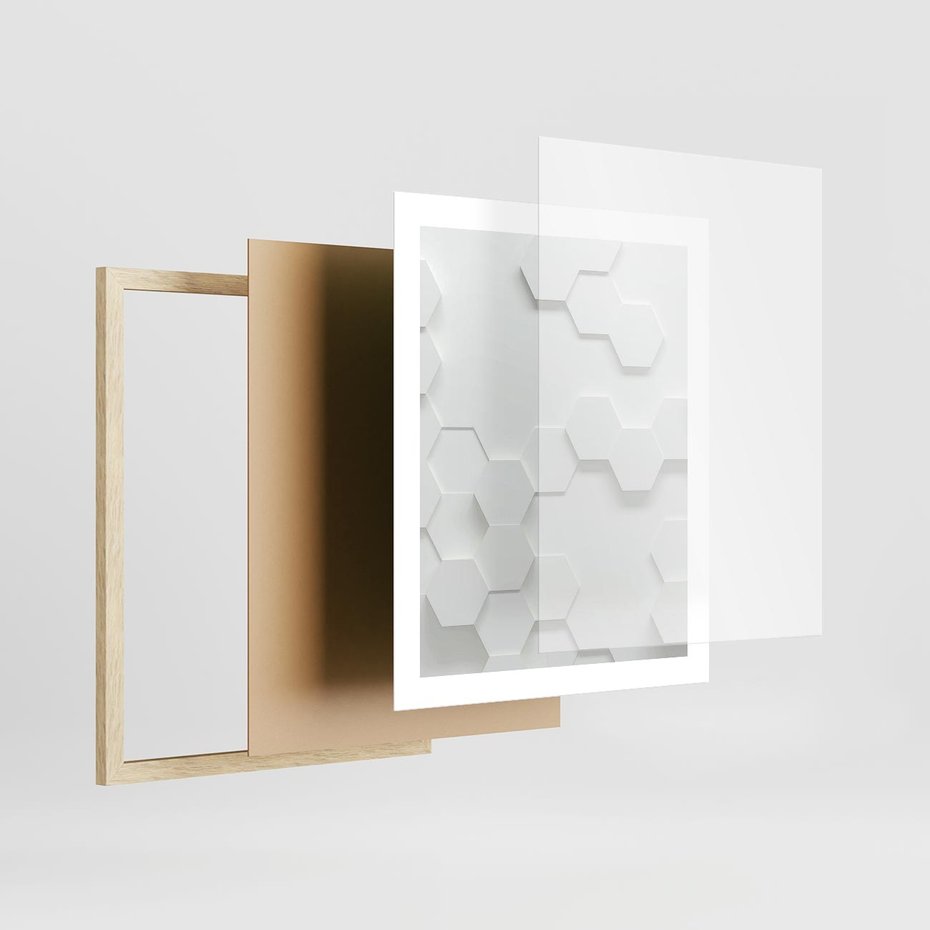 Plakat w ramie 40x50 - Przestrzenne Zabawy - geometryczne, 3D - rama drewno