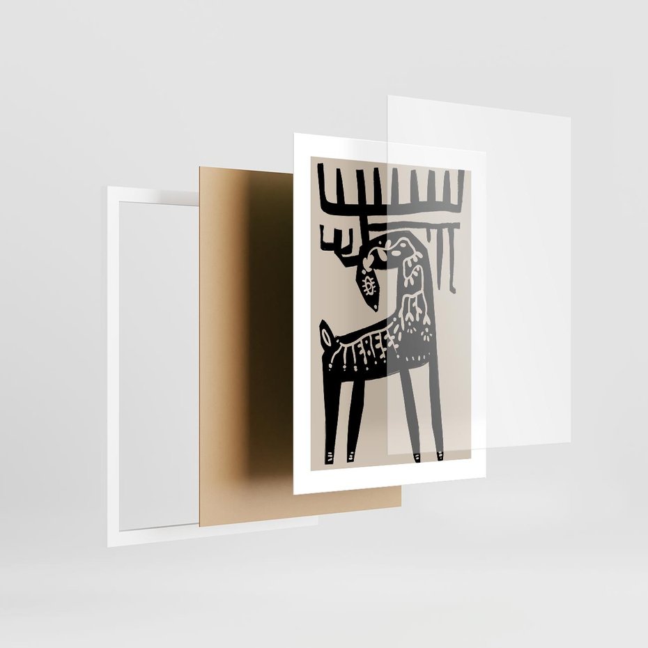Plakat w ramie 30x40 - Konturem Zdefiniowany - skandynawska sztuka, jeleń - rama biała
