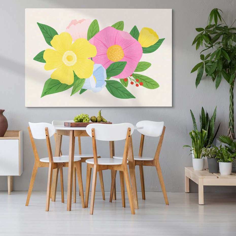 Obraz na płótnie 120x80 - Kwiatowy Uśmiech - kwiaty, akwarela