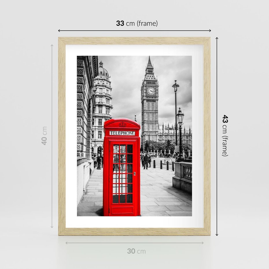 Plakat w ramie 30x40 - Ikoniczna budka w Londynie - Londyn, budka - rama drewno