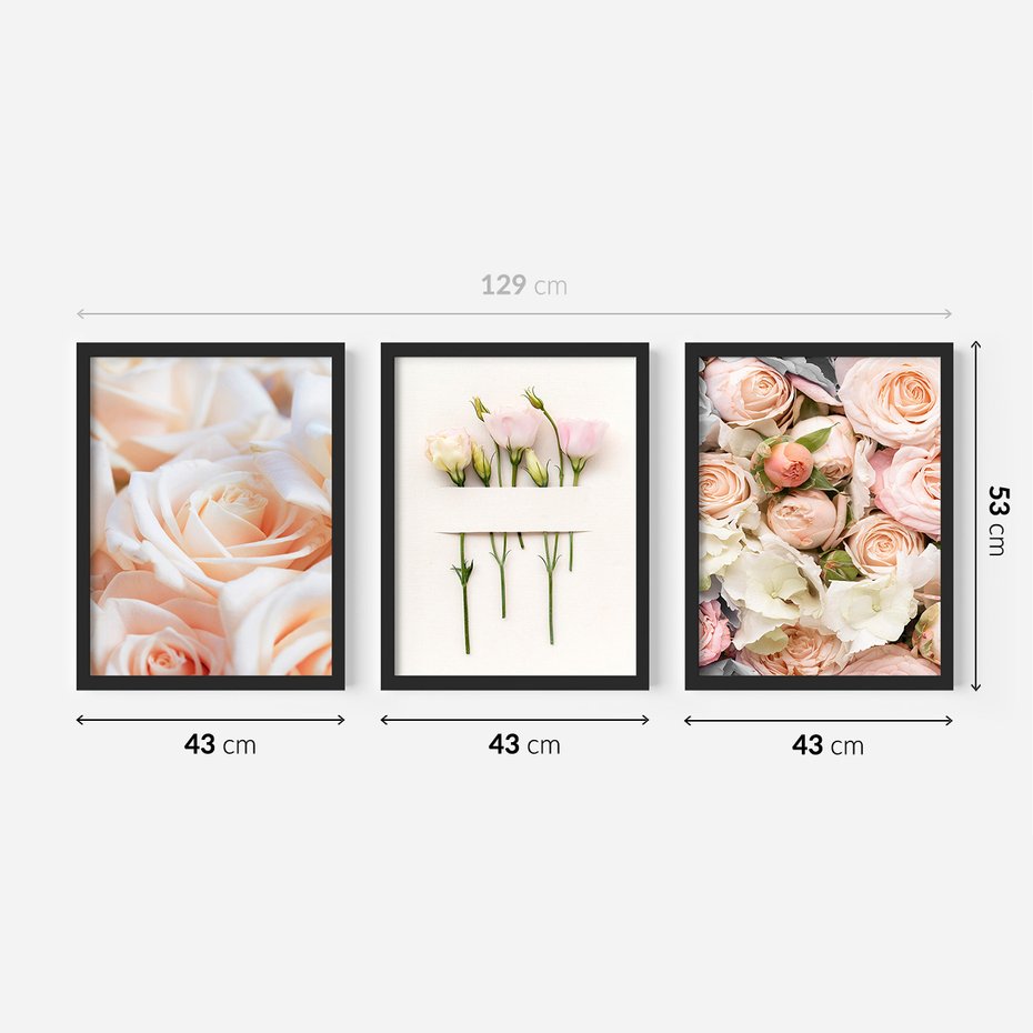 Zestaw obrazy w ramie 40x50 galeria - Róże, kwiaty, do, sypialni - rama czarna