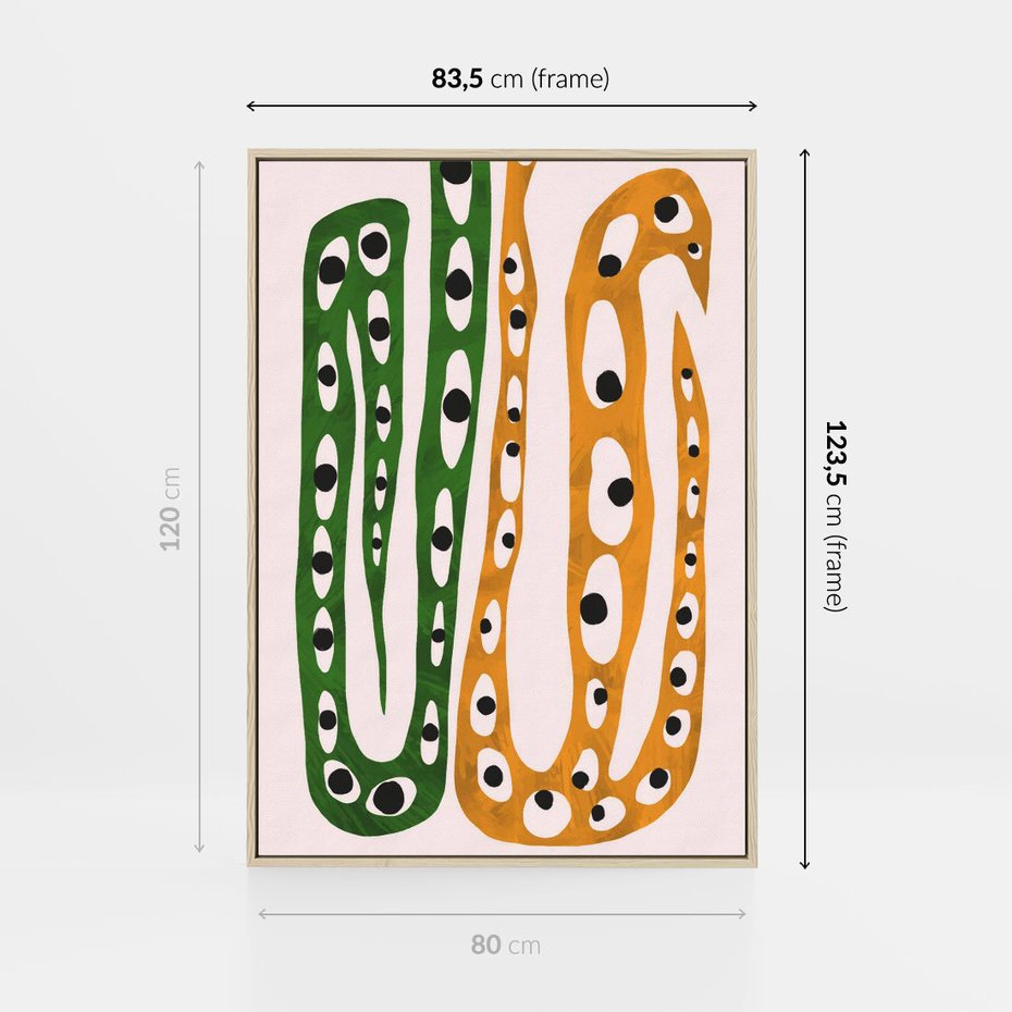 Obraz w ramie 80x120 - Migocące Zmaganie - abstrakcyjny obraz, dziwne kształty - rama drewno