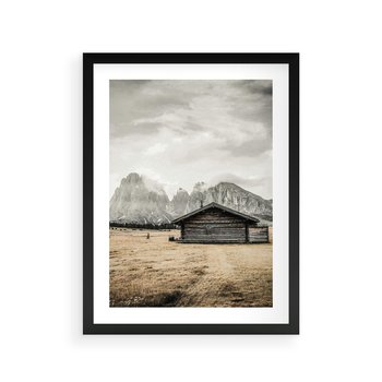 Plakat w ramie 30x40 - Surowa Przestrzeń i Górski Ustronny Azyl - chatka w górach, góry - rama czarna