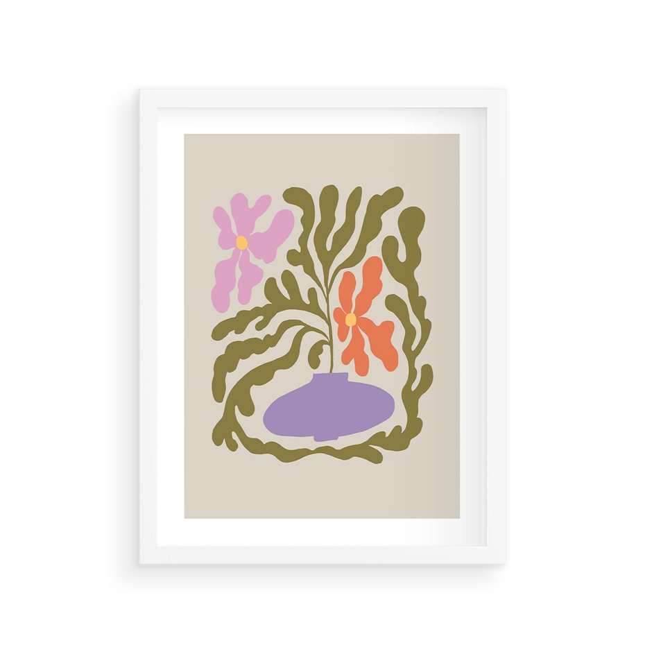 Plakat w ramie 30x40 - Kolorowe Echa - kwiaty, abstrakcja - rama biała