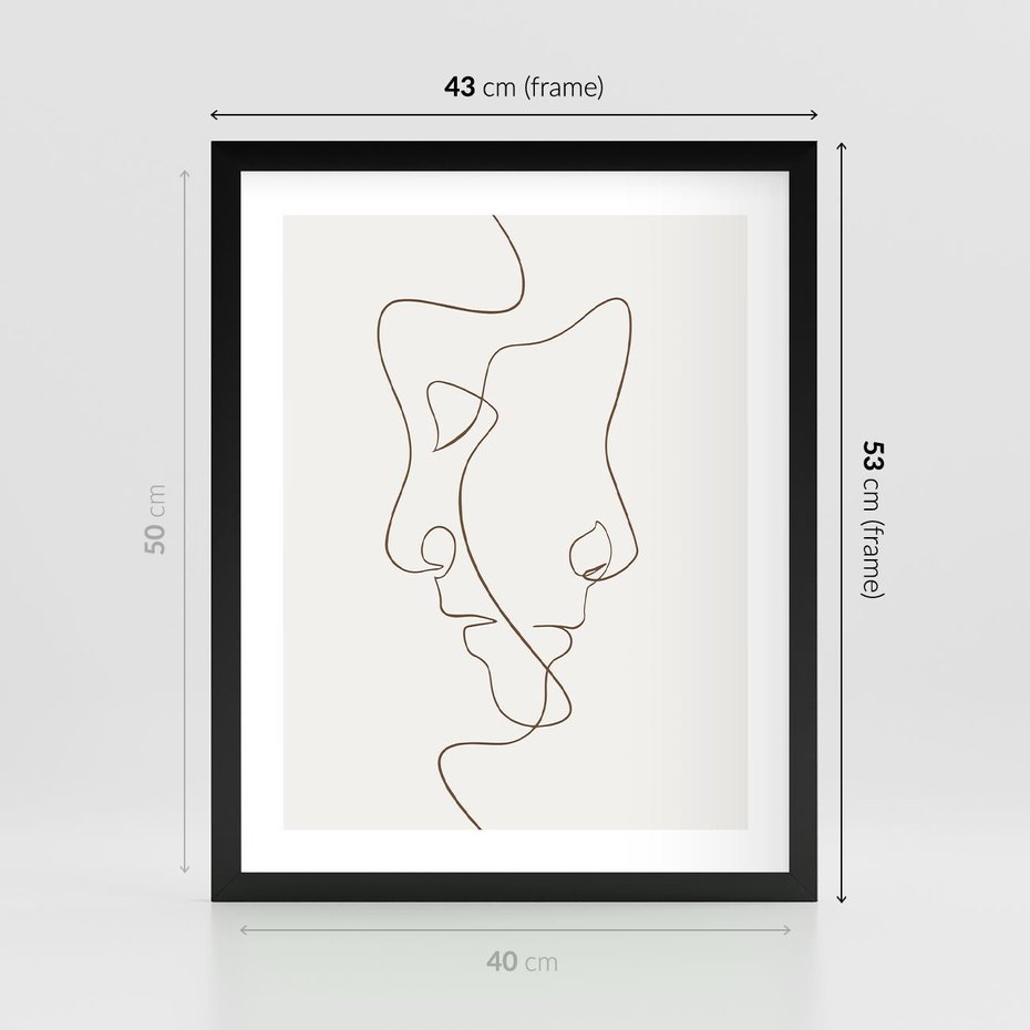 Plakat w ramie 40x50 - Jedna Linia, Dwie Twarze - minimalistyczny plakat, dwie twarze - rama czarna