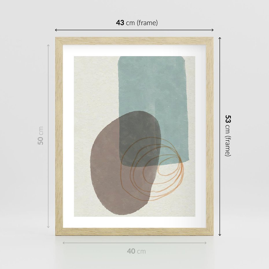 Plakat w ramie 40x50 - Rozkwitające Formy - geometryczne elementy, stonowane ziemiste kolory - rama drewno
