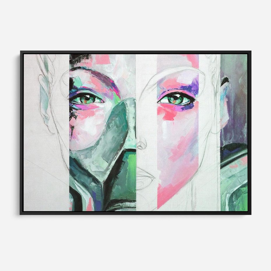 Obraz w ramie 70x50 - Niezakończona Piękność - abstrakcyjny obraz olejny, portret kobiety - rama czarna