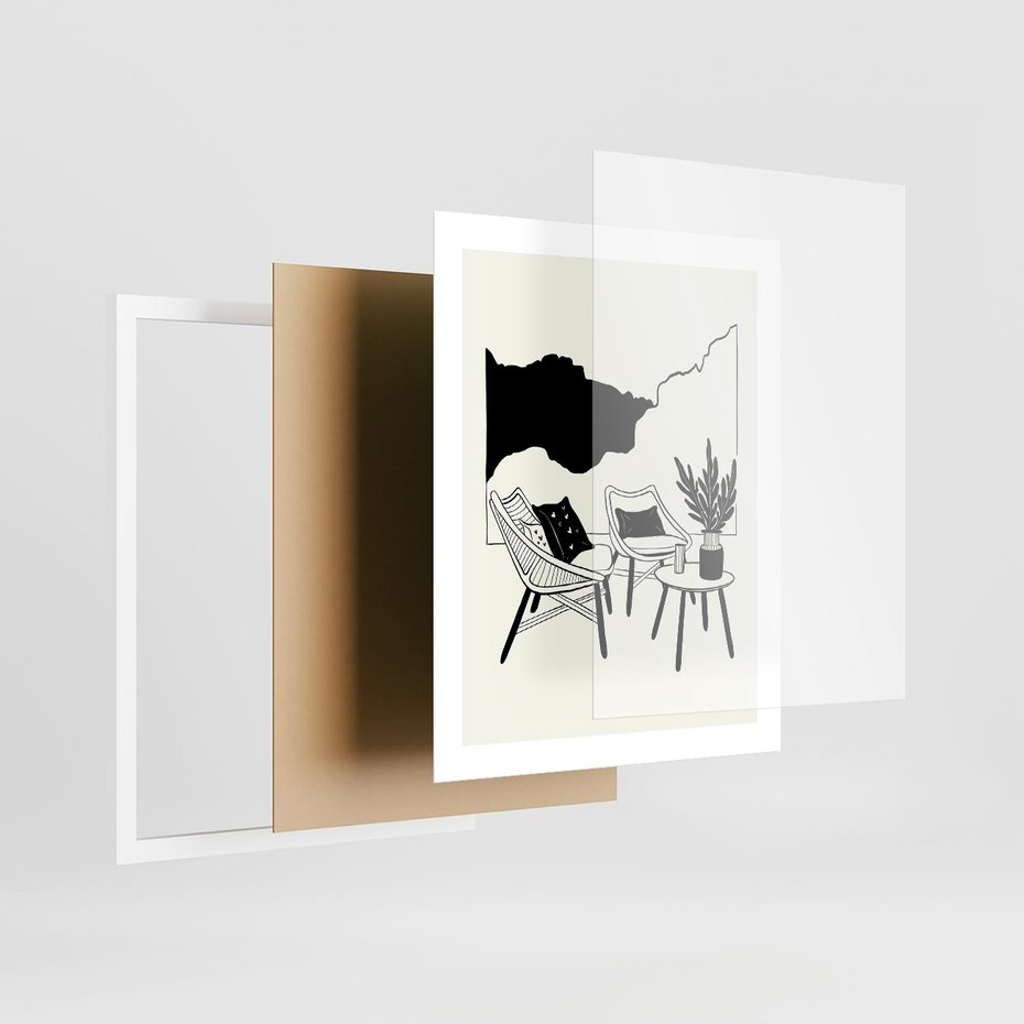 Plakat w ramie 40x50 - Boho Elegancja - boho wnętrze, salon - rama biała