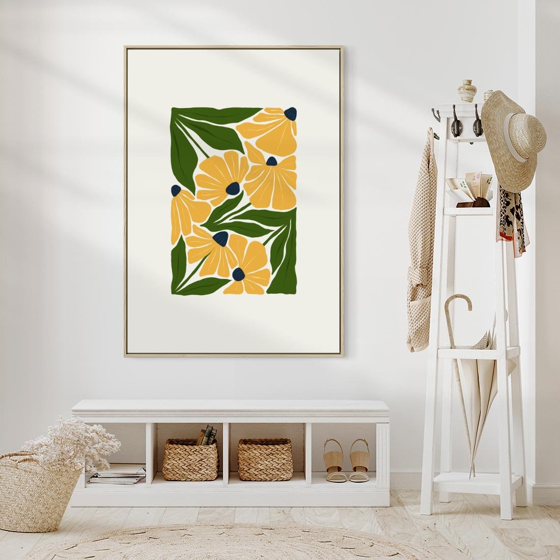 Obraz w ramie 80x120 - Świetliste Kwiaty Natury - kwiaty, nowoczesna grafika - rama drewno