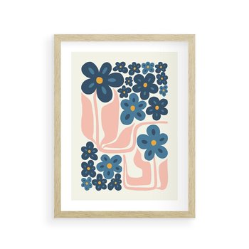 Plakat w ramie 40x50 - Niebieskie Refleksje - niebieskie kwiaty, niezapominajki - rama drewno