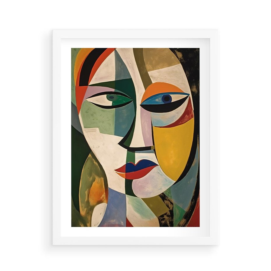 Plakat w ramie 50x70 - Kolorowe Dziwne Wyobrażenia - abstrakcyjny obraz, olejny - rama biała