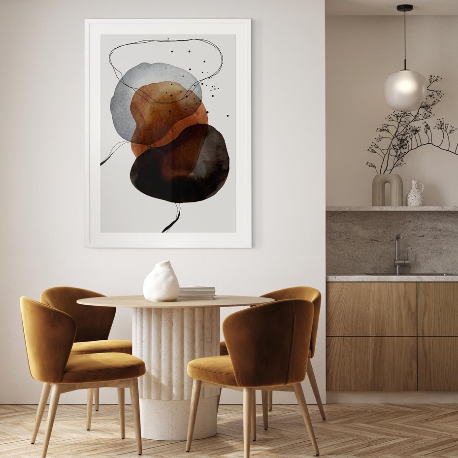 Plakat bez ramy 21x30 - Kolorowe Wizje - abstrakcyjne plamy akwarelowe, czarny szkic