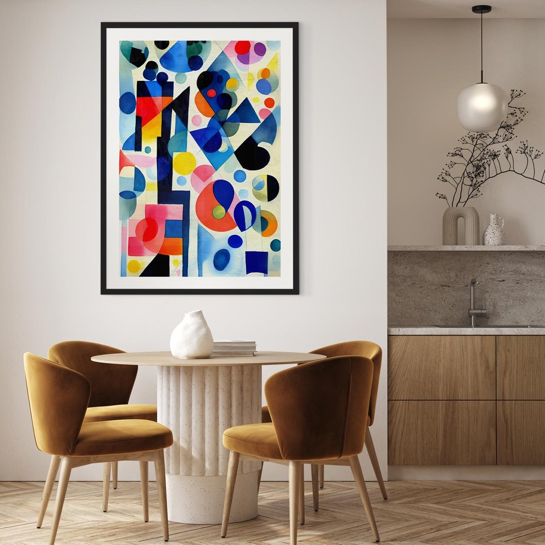 Plakat w ramie 50x70 - Księga Akwarelowych Przeniknięć - abstrakcyjny obraz, różne kolorowe kształty - rama czarna