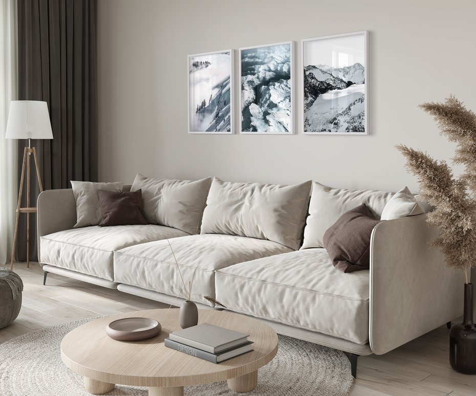 Zestaw obrazy w ramie 50x70 galeria - Zima, górski, krajobraz - rama biała