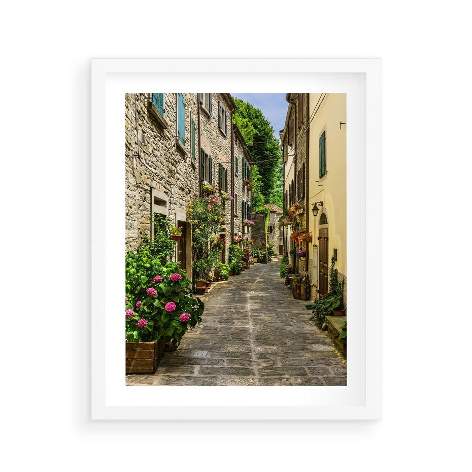 Plakat w ramie 40x50 - Spacer po Złotej Alei - uliczka, perspektywa - rama biała