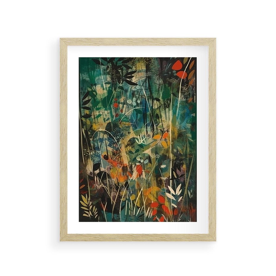 Plakat w ramie 30x40 - Abstrakcyjne Wariacje Form - abstrakcyjny obraz, mnogość kolorów - rama drewno