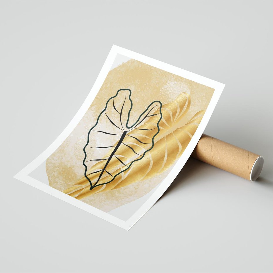 Plakat bez ramy 50x70 - Monstera w Złocie - złote liście monstery, grafika