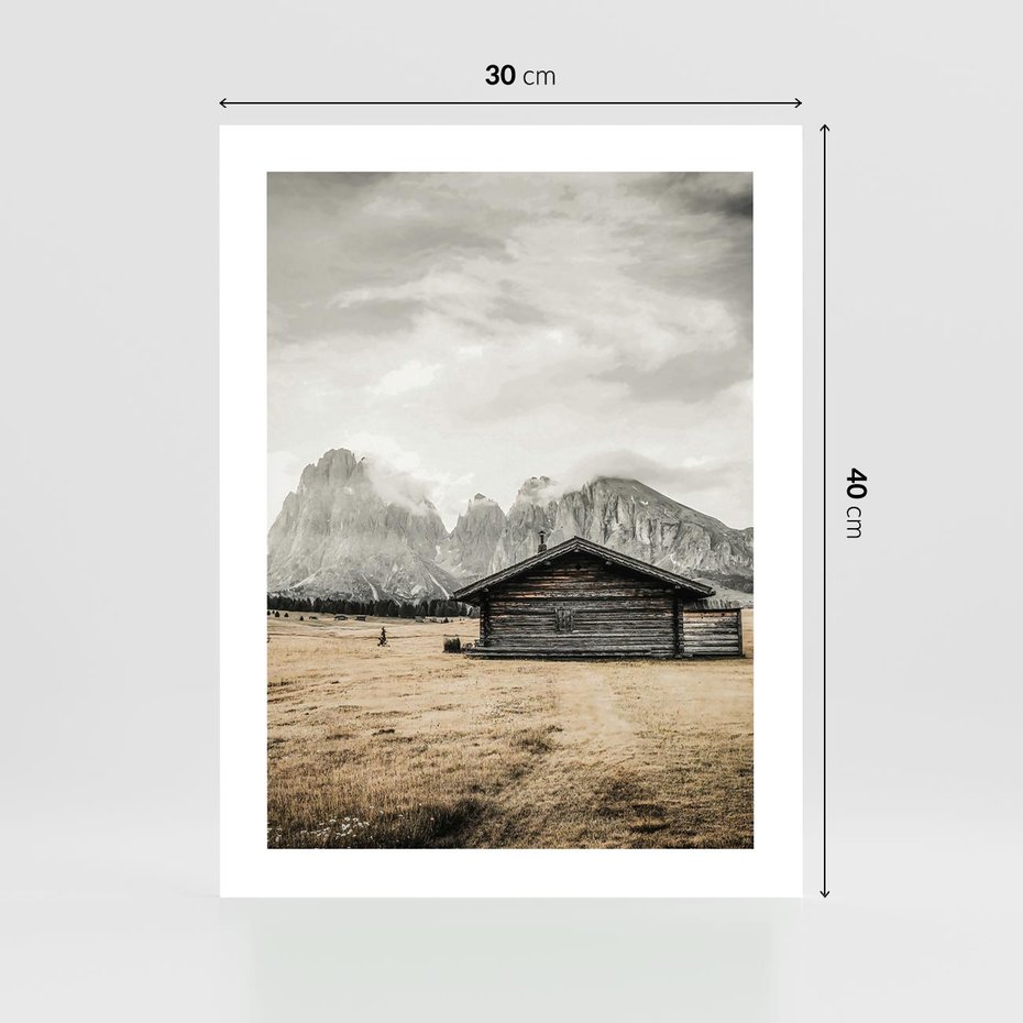 Plakat bez ramy 30x40 - Surowa Przestrzeń i Górski Ustronny Azyl - chatka w górach, góry