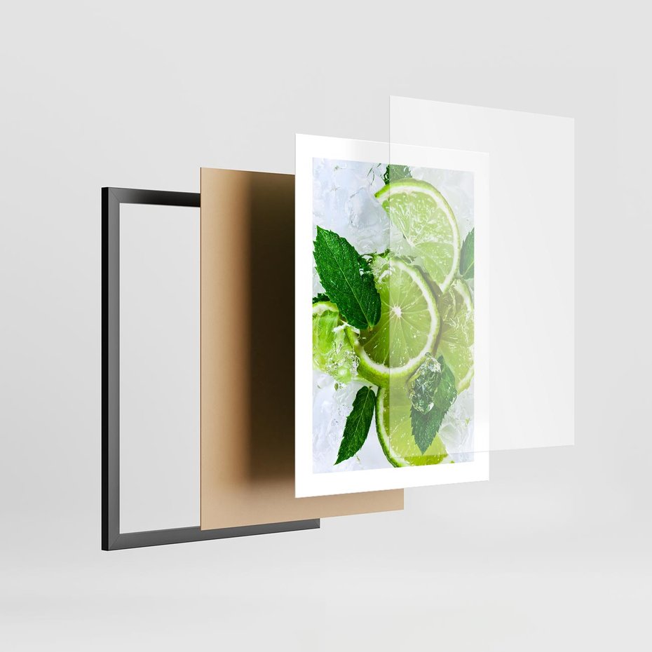 Plakat w ramie 30x40 - Ożywczy duet limonek i cytryn - limonki, cytryny - rama czarna