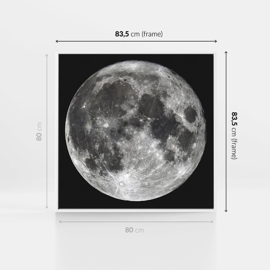 Obraz w ramie 80x80 - Księżycowa Aura - zdjęcie, ogromny księżyc na czarnym tle - rama biała