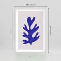 Plakat w ramie 50x70 - Przenikająca Struktura - boho plakat, niebieski liść w intensywnym kolorze - rama biała