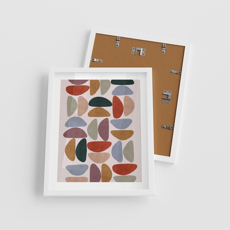 Plakat w ramie 40x50 - Kolorowe Echo Boho - abstrakcyjny obraz, geometryczna kompozycja - rama biała