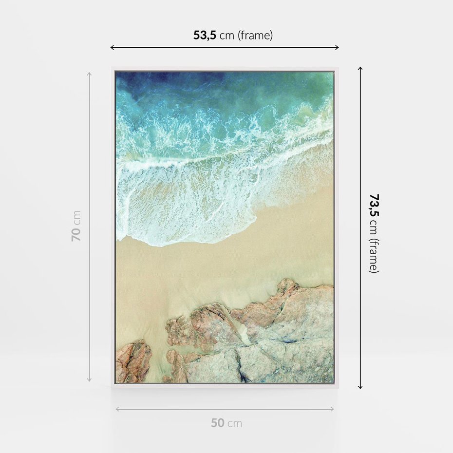 Obraz w ramie 50x70 - Turkusowe Skrzydła - morze, plaża - rama biała