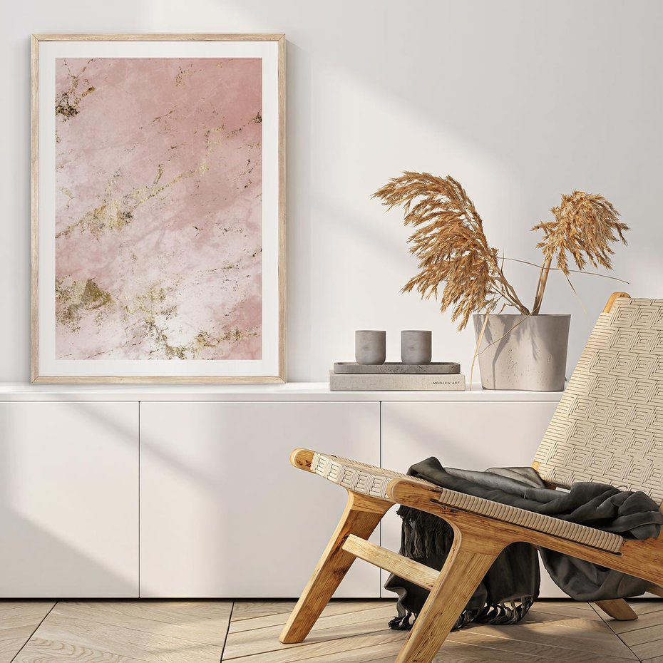 Plakat w ramie 30x40 - Piękno w Szczegółach - marmur, złoto - rama drewno