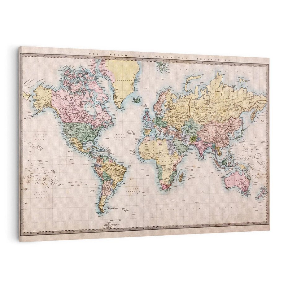 Obraz na płótnie 70x50 - Światło Przeszłości - retro mapa świata, mapa