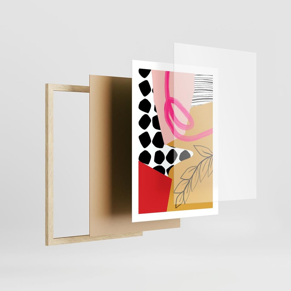 Plakat w ramie 50x70 - Księga Form i Plam - abstrakcyjna kompozycja, różne tekstury - rama drewno