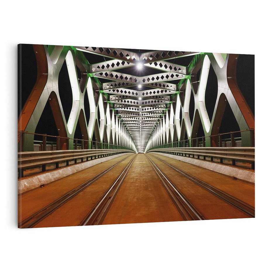 Obraz na płótnie 120x80 - Most kolejowy w nocy - most, kolej