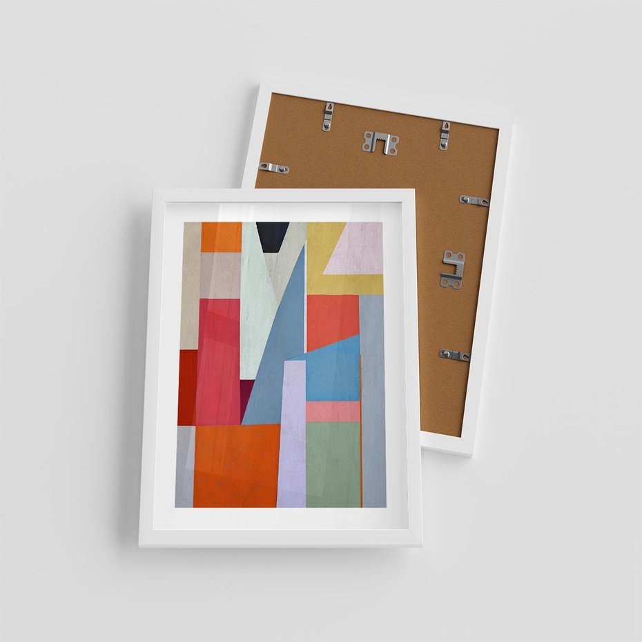 Plakat w ramie 30x40 - Migotliwe Nastroje Kształtów - różne geometryczne formy, olejny obraz - rama biała