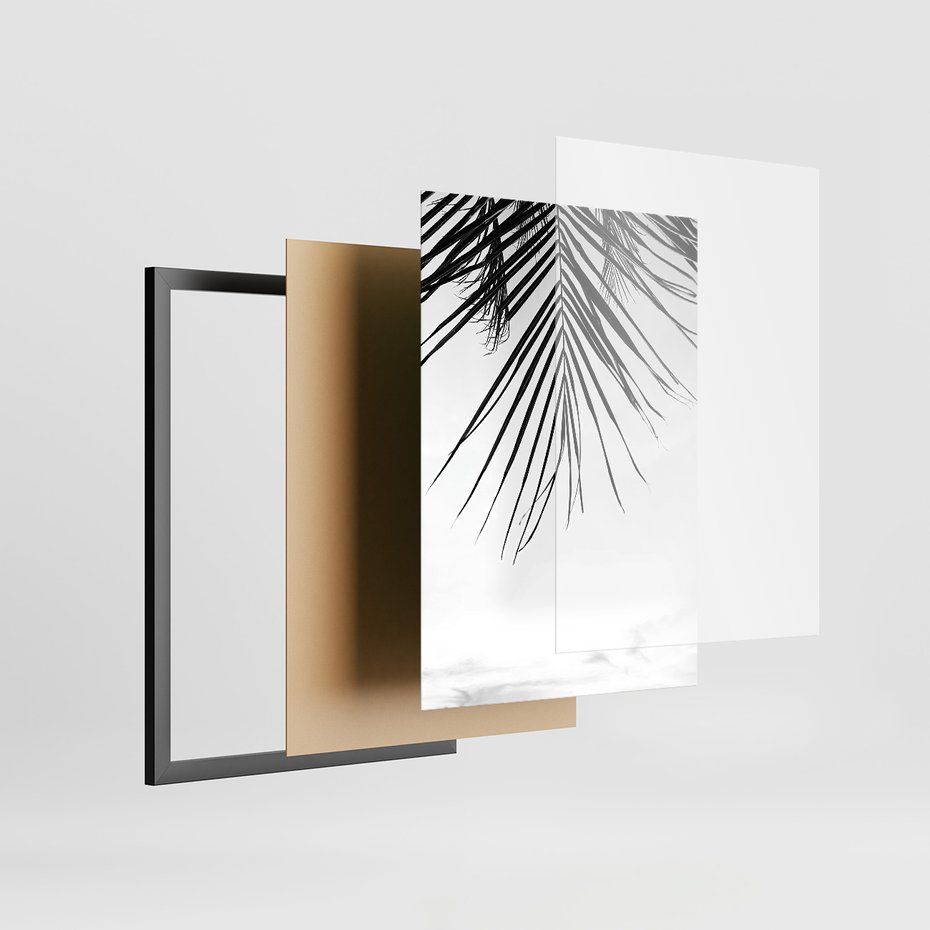 Zestaw obrazy w ramie 50x70 galeria - Palmy, czarno, biały, minimalizm - rama czarna