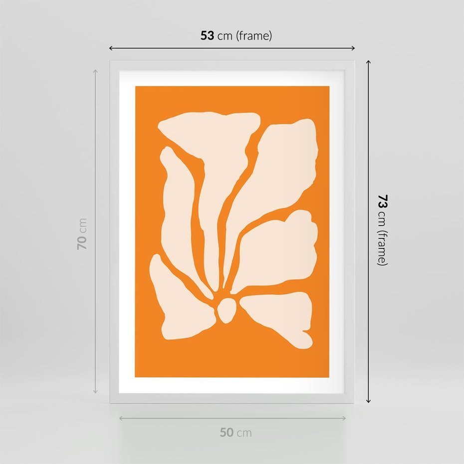 Plakat w ramie 50x70 - Wibracje Barw - abstrakcyjny boho plakat, pomarańczowe tło - rama biała