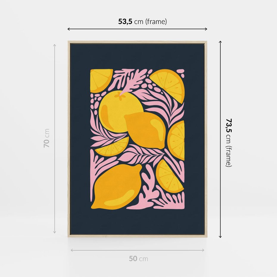 Obraz w ramie 50x70 - Kreatywne Rytmy - granatowe tło, nowoczesna kompozycja - rama drewno