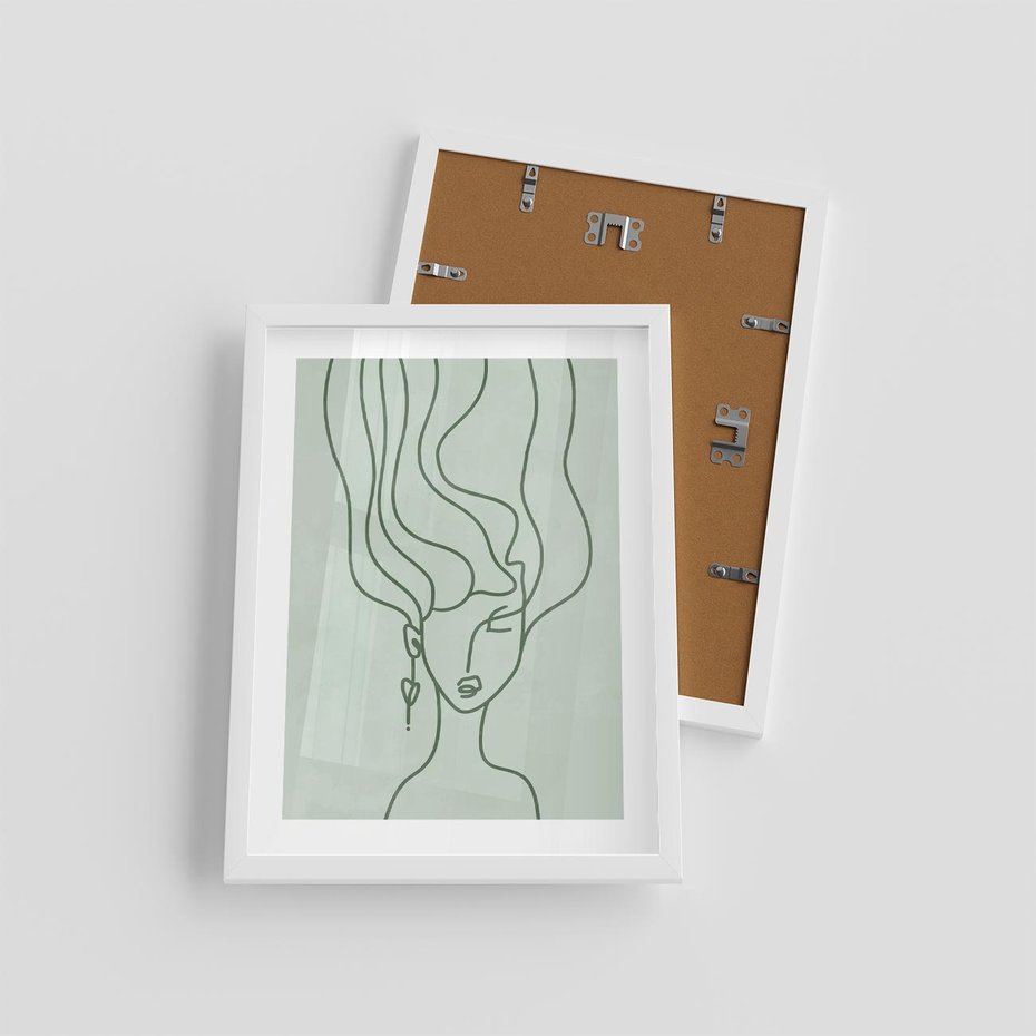 Plakat w ramie 30x40 - Spokojne Objęcia Natury - abstrakcja, zielony szkic - rama biała