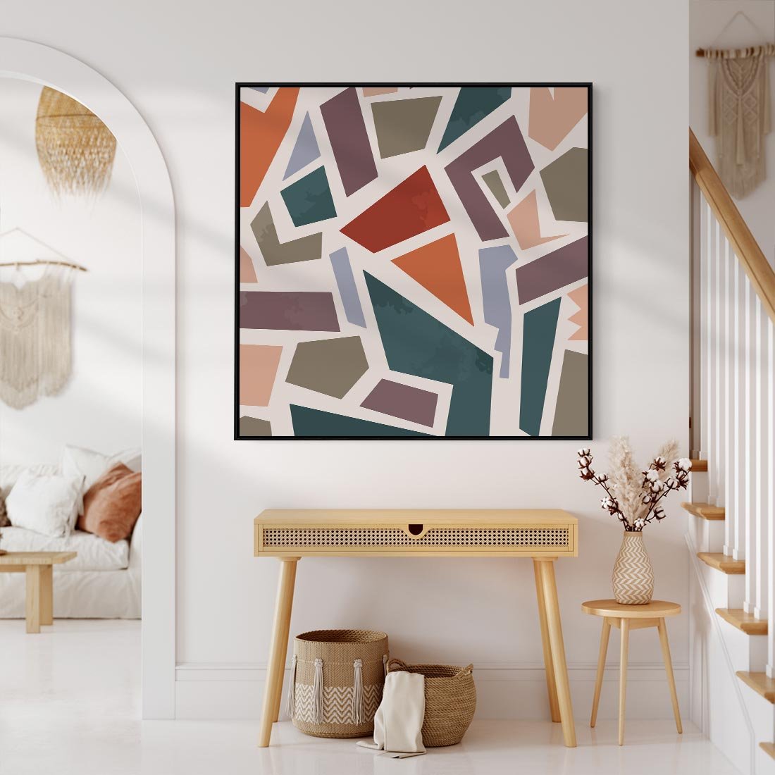 Obraz w ramie 50x50 - Modernistyczna Transcendencja - geometryczne kształty, mozaika - rama czarna