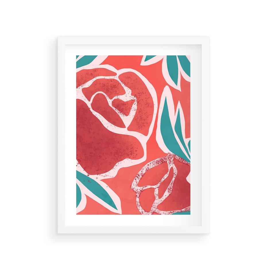 Plakat w ramie 30x40 - Rozkwitające Kształty - nowoczesny plakat, abstrakcyjne róże - rama biała