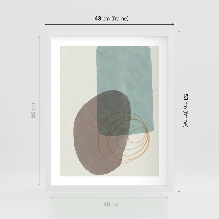 Plakat w ramie 40x50 - Rozkwitające Formy - geometryczne elementy, stonowane ziemiste kolory - rama biała