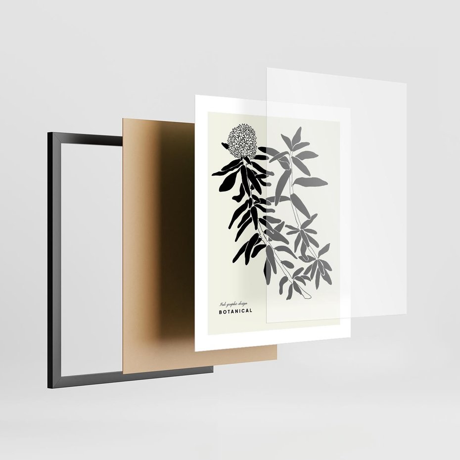 Plakat w ramie 40x50 - Szept kwiatowej wyobraźni - czarno biała grafika, roślinność - rama czarna