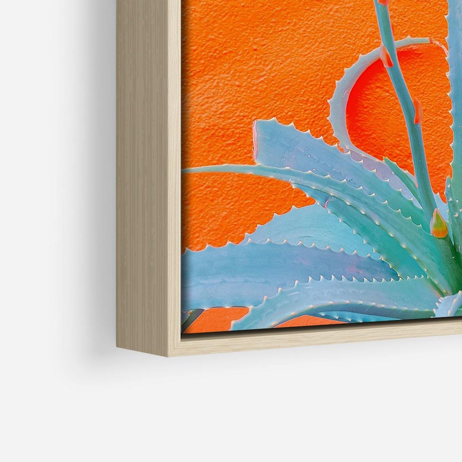 Obraz w ramie 50x50 - Naturalna Harmonia - kaktusy, liście - rama drewno