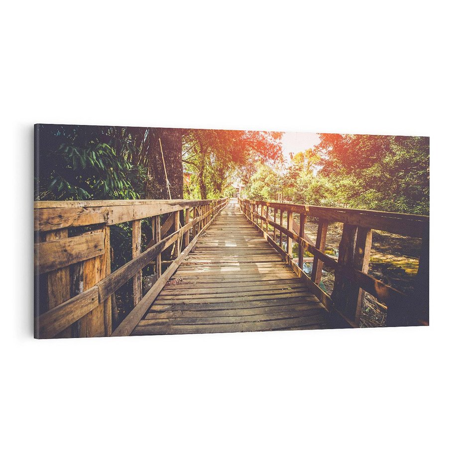 Obraz na płótnie 100x50 - Optyczne wrażenie na drewnianym moście - most, drewniany