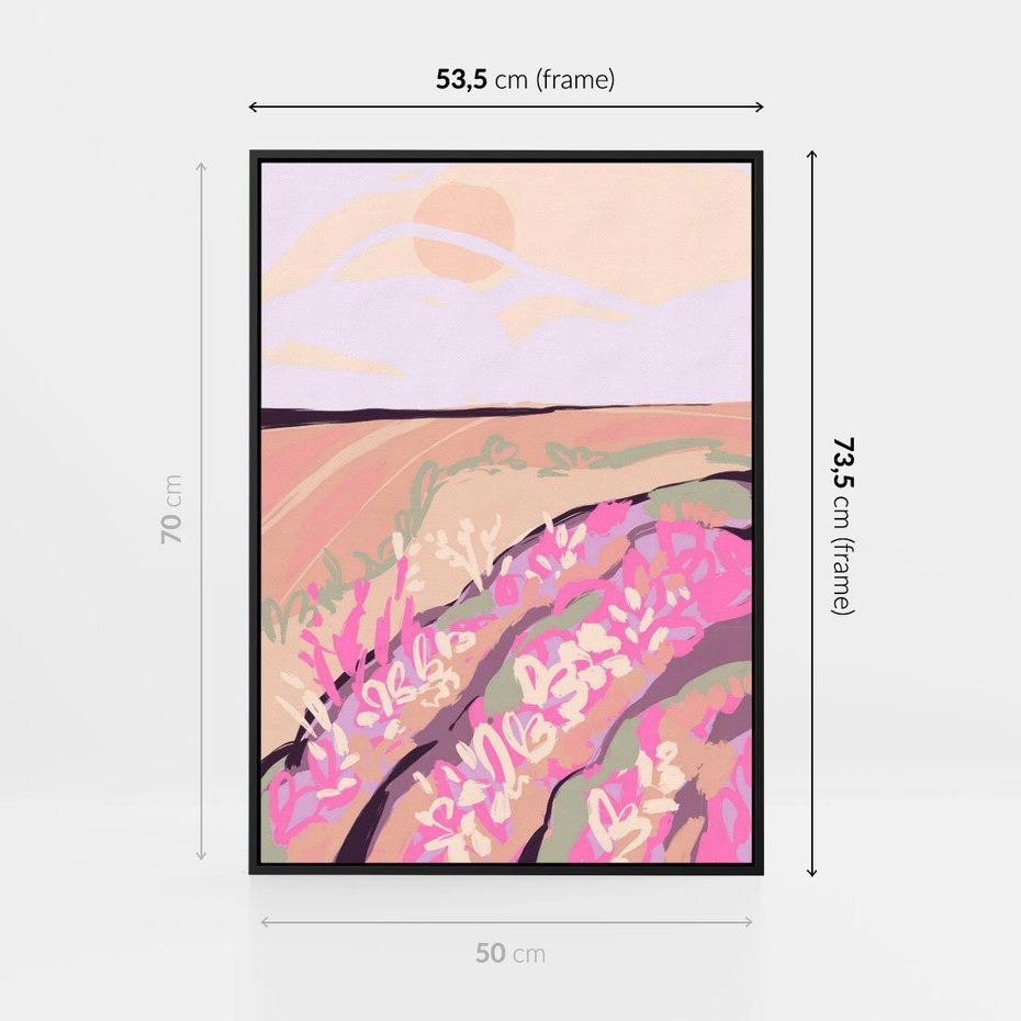 Obraz w ramie 50x70 - Harmonijny Świt - pastelowy krajobraz, nowoczesny plakat - rama czarna