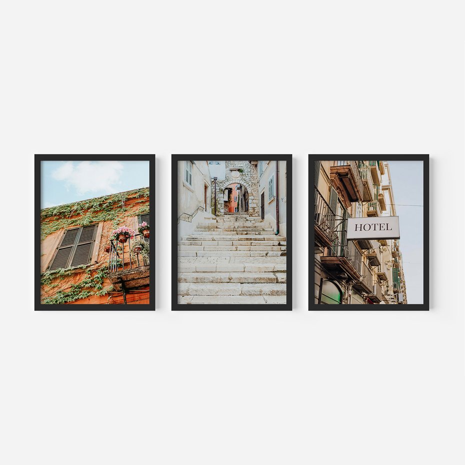 Zestaw obrazy w ramie 30x40 galeria - Podróż, Włochy, hotel, wakacje - rama czarna