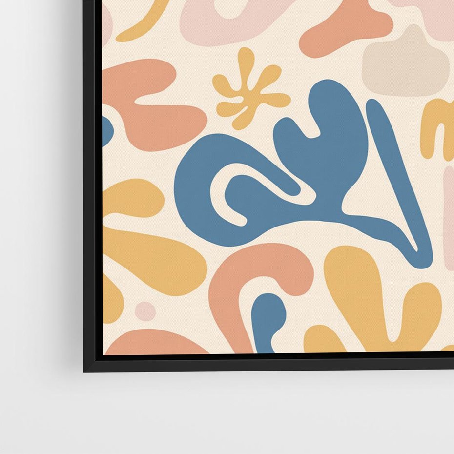 Obraz w ramie 50x50 - Symfonia Radosnych Barw - abstrakcyjne pastelowe formy, nowoczesna grafika w stylu boho - rama czarna