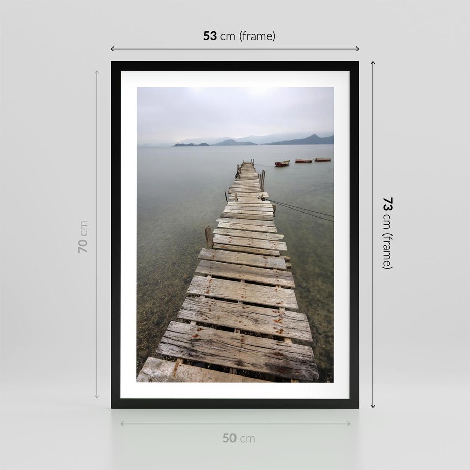 Plakat w ramie 50x70 - Jeziorne Refleksje - pomost, jezioro - rama czarna
